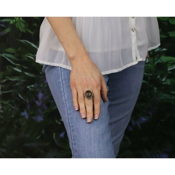 Sterling Silver Iridescent Brown Stone Ring Size 6 3/4 - Picture 3 of 6